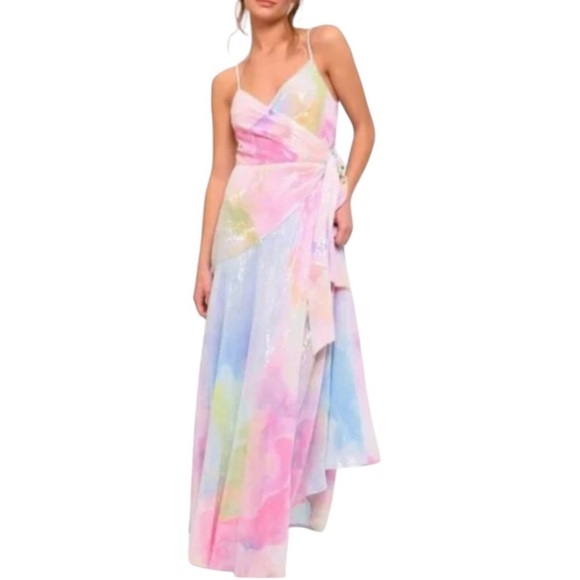 Hutch Alden Rainbow Sequin Maxi Wrap Dress - Picture 3 of 12